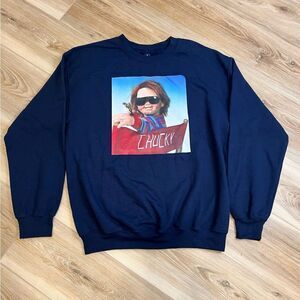 CHUCKY Directors Chair Blue Sweatshirt Size Medium